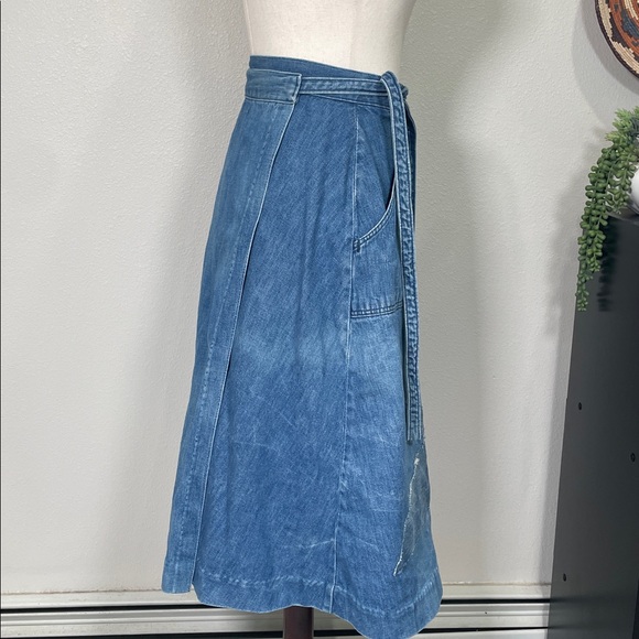 Vintage Wrangler Denim Patchwork Wrap Skirt Tie Size Small - Picture 3 of 16